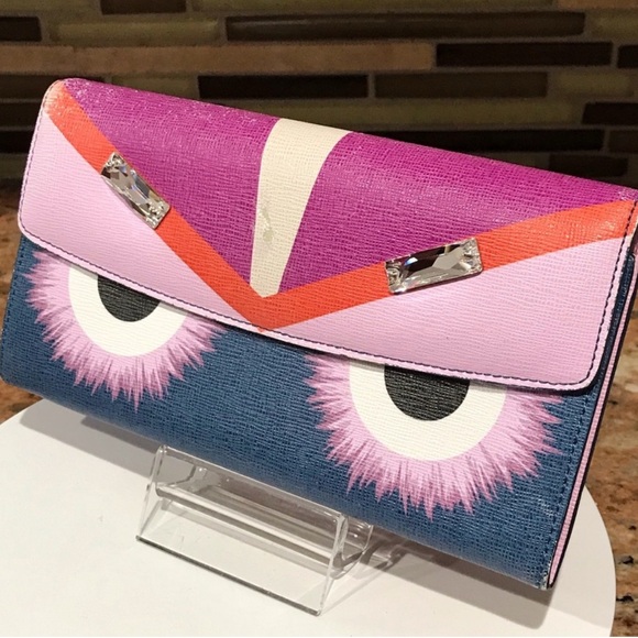 FENDI Vitello Elite Crystal Eye Monster Continental Wallet - Picture 3 of 13